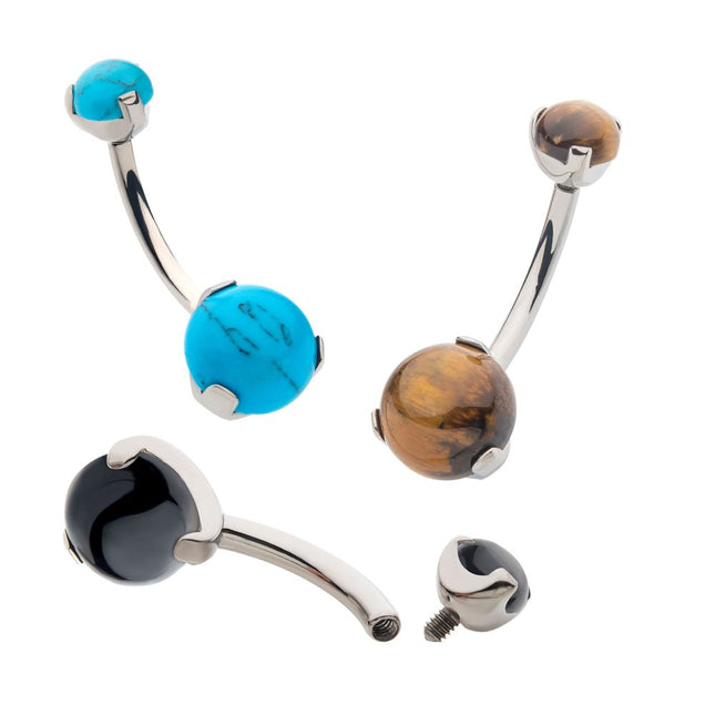 Invictus Titanium Internally Threaded with 3 Prong Set Double Stone Fixed Bottom Navel Ring