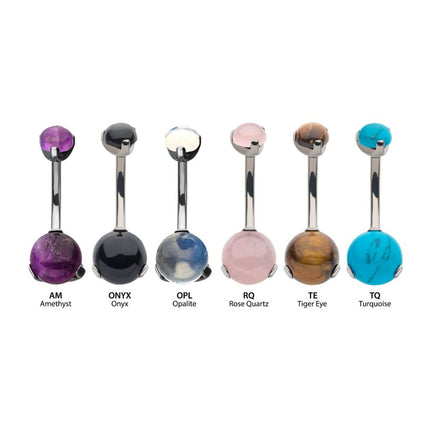 Invictus Titanium Internally Threaded with 3 Prong Set Double Stone Fixed Bottom Navel Ring