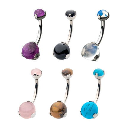 Invictus Titanium Internally Threaded with 3 Prong Set Double Stone Fixed Bottom Navel Ring