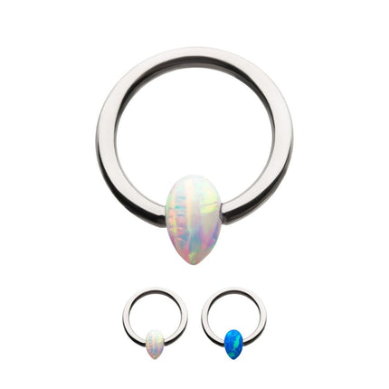 Invictus Titanium Captive Bead Ring with Synthetic Opal Teardrop Bead