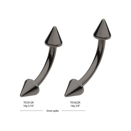 Invictus Black PVD Titanium Internally Threaded Spike End Curved Barbell