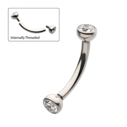 Invictus Titanium Internally Threaded Double Bezel Gem End Curved Barbell