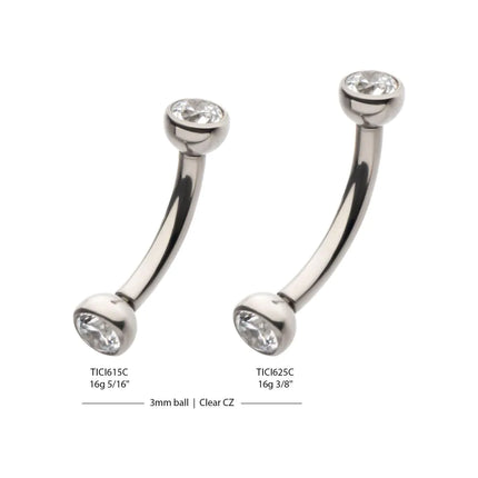 Invictus Titanium Internally Threaded Double Bezel Gem End Curved Barbell