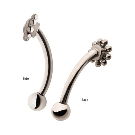 Invictus Titanium Internally Threaded with Beaded Bezel Set CZ Flower Fixed Top Curved Barbell
