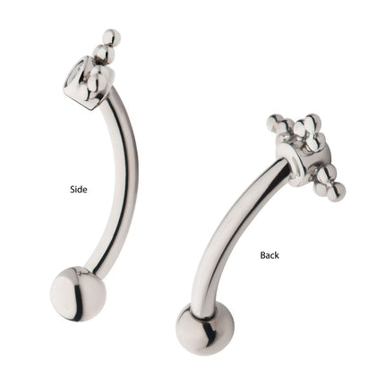 Invictus Titanium Internally Threaded with Tri Beads Set & Bezel Set Clear AAA CZ Fixed Top Curved Barbell