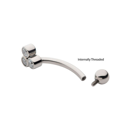 Invictus Titanium Internally Threaded Trinity Bezel Gem Fixed Top Curved Barbell