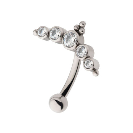 Invictus Titanium Internally Threaded with Tri Bead & 5-Cluster Bezel Set Clear AAA CZ Fixed Top Curved Barbell