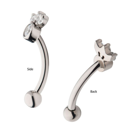 Invictus Titanium Internally Threaded Trinity Prong Set Gem & Bezel Round Gem Fixed Top Curved Barbell