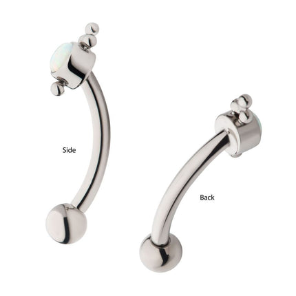 Invictus Titanium Internally Threaded Tri Bead & Bezel Set White Opal Fixed Top Curved Barbell