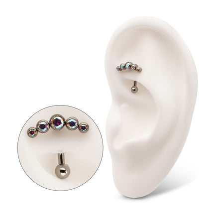 Invictus Titanium Internally Threaded 5-Cluster Bezel Set Gem Fixed Top Curved Barbell