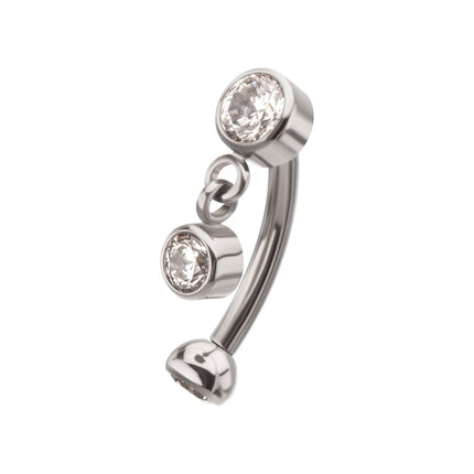 Invictus Titanium Internally Threaded Bezel Gem Fixed Top Curved Barbell with Floating Gem Dangle