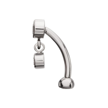 Invictus Titanium Internally Threaded Bezel Gem Fixed Top Curved Barbell with Floating Gem Dangle