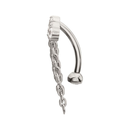 Invictus Titanium Internally Threaded 5-Cluster Prong Gem Fixed Top Curved Barbell with 5 Chain Dangle