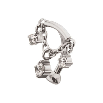 Invictus Titanium Internally Threaded Fixed Top Curved Barbell with Triple Floating Prong Gem Dangle