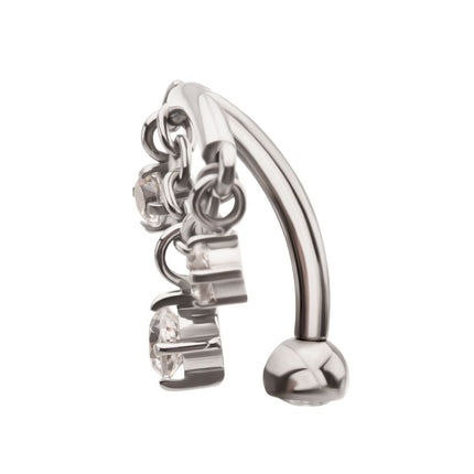 Invictus Titanium Internally Threaded Fixed Top Curved Barbell with Triple Floating Prong Gem Dangle