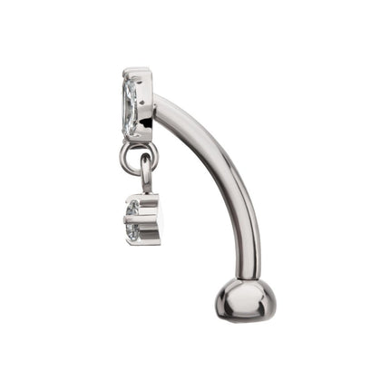 Invictus Titanium Internally Threaded V-Prong Triple Marquise Gem Fixed Top Curved Barbell with Floating Prong Gem Dangle
