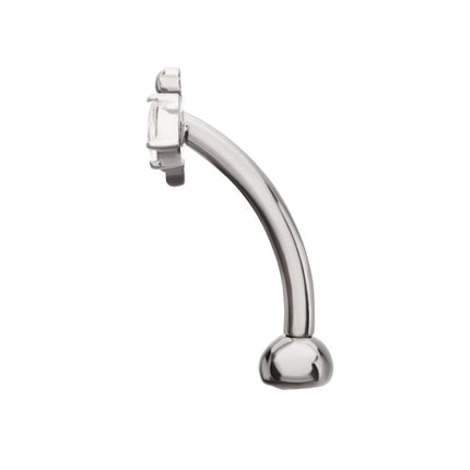 Invictus Titanium Internally Threaded Bee Fixed Top Curved Barbell with Prong Set Teardrop Gem