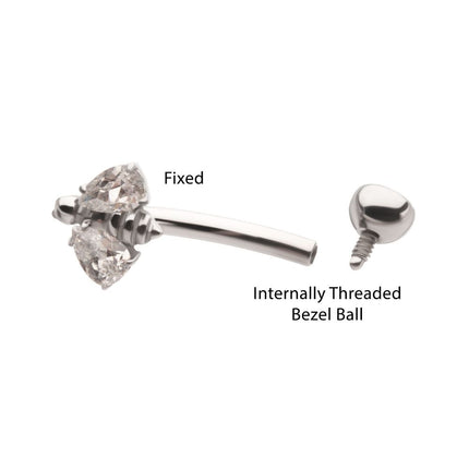 Invictus Titanium Internally Threaded Bee Fixed Top Curved Barbell with Prong Set Teardrop Gem