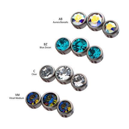 Invictus Titanium 3-Bezel Set Swarovski Crystal Threaded Tops
