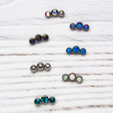 Invictus Titanium 3-Bezel Set Swarovski Crystal Threaded Tops