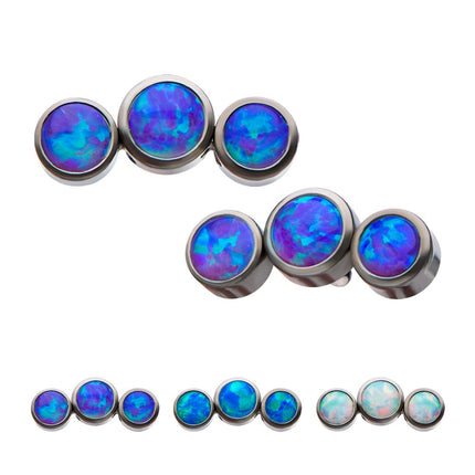 Invictus Titanium 3-Bezel Set Synthetic Opal Threaded Tops