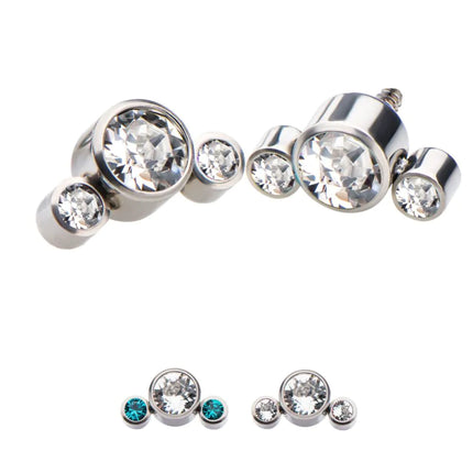 Invictus Titanium Internally Threaded 3-Bezel Set Swarovski Crystal Cluster Tops