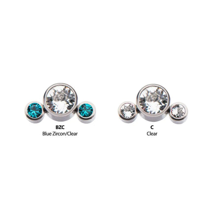 Invictus Titanium Internally Threaded 3-Bezel Set Swarovski Crystal Cluster Tops