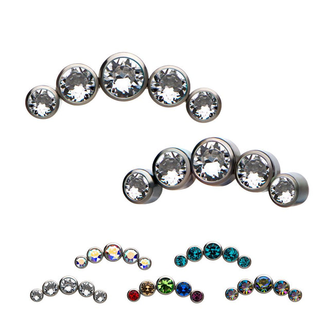 Invictus Titanium 5-Bezel Set Swarovski Crystal Threaded Tops
