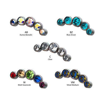 Invictus Titanium 5-Bezel Set Swarovski Crystal Threaded Tops