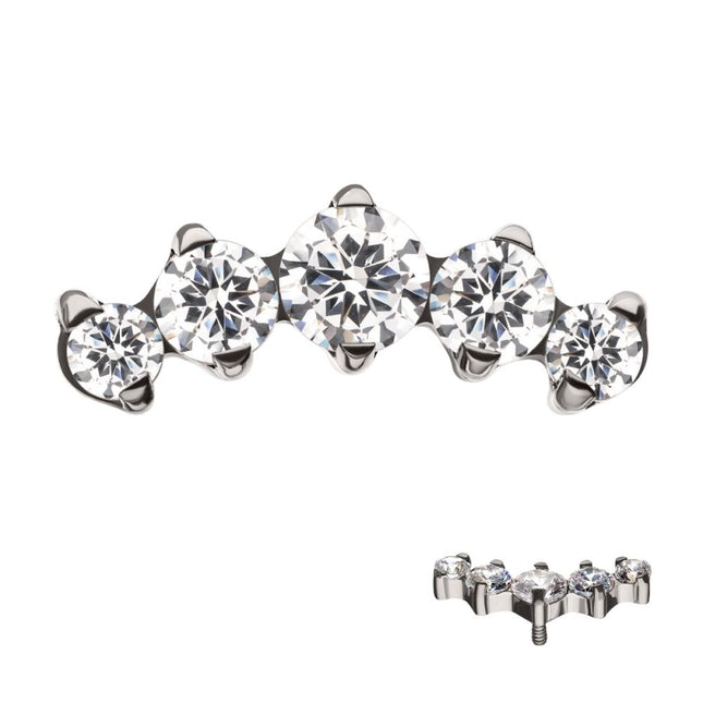 Invictus Titanium Internally Threaded 5-Prong Set CZ/Swarovski Crystal Cluster Tops