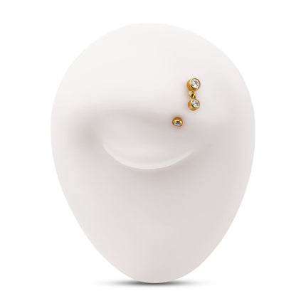 Invictus 24Kt Gold PVD Titanium Internally Threaded Bezel Gem Fixed Top Curved Barbell with Floating Gem Dangle