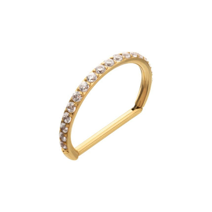 Invictus 24Kt Gold PVD Titanium D-Ring Clicker with CNC Set Clear CZ Gem