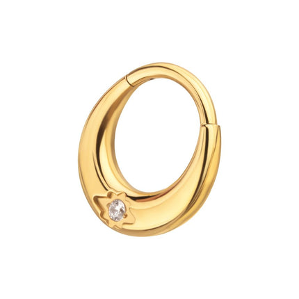 Invictus 24Kt Gold PVD Titanium Etched Design with Prong Set Gem Sleek Dome Septum Front Facing Hinged Segment Clicker