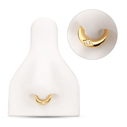 Invictus 24Kt Gold PVD Titanium Etched Design with Prong Set Gem Sleek Dome Septum Front Facing Hinged Segment Clicker