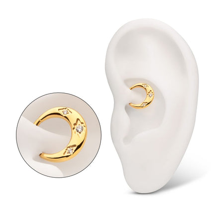 Invictus 24Kt Gold PVD Titanium Triple Etched Design with Prong Set Gem Sleek Dome Septum Front Facing Hinged Segment Clicker