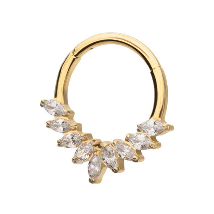 Invictus 24Kt Gold PVD Titanium 9 Gem Marquise Cluster Front Facing Hinged Segment Clicker