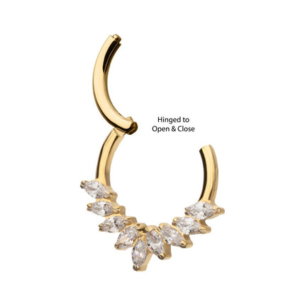 Invictus 24Kt Gold PVD Titanium 9 Gem Marquise Cluster Front Facing Hinged Segment Clicker