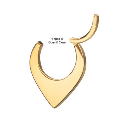 Invictus 24Kt Gold PVD Titanium Teardrop Flat Hoop Front Facing Hinged Segment Clicker