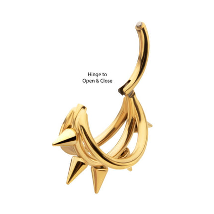 Invictus 24Kt Gold PVD Titanium Five-Spiked Open Stack Triple Hoop Hinged Segment Clicker