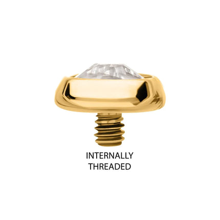 Invictus 24Kt 14g Gold PVD Titanium Internally Threaded Low Profile Bezel Set Swarovski Crystal Dermal Top