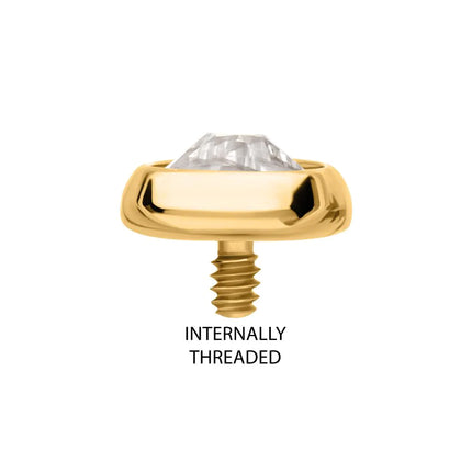 24Kt Gold PVD Titanium Internally Threaded Low Profile Bezel Set Swarovski Crystal Dermal Top