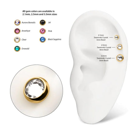 Invictus 16g 24Kt Gold PVD Titanium Internally Threaded Low Profile Bezel Set Swarovski Crystal Dermal Top