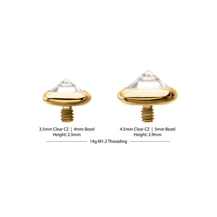 Invictus 24Kt Gold PVD Titanium Internally Threaded Low Profile Bezel Set Gem Top