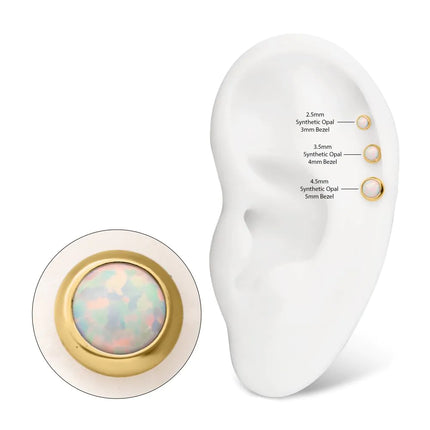 Invictus 24Kt Gold PVD Titanium Internally Threaded Low Profile Bezel Set Synthetic Opal Dermal Top