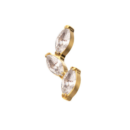 Invictus 24Kt Gold PVD Titanium Internally Threaded Vine Shape Top with 3-Tier Full Clear CZ Gem Marquise