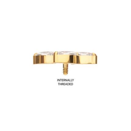 Invictus 24Kt Gold PVD Titanium Internally Threaded Vine Shape Top with 3-Tier Full Clear CZ Gem Marquise