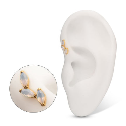 Invictus 24Kt Gold PVD Titanium Internally Threaded Vine Shape Top with 3-Tier Full Opalite Marquise