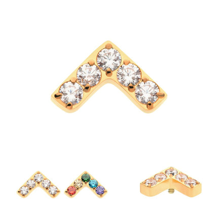 Invictus 24Kt Gold PVD Titanium Internally Threaded Prong Set  5 Round CZ Chevron Shape Top
