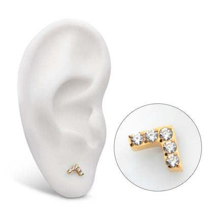 Invictus 24Kt Gold PVD Titanium Internally Threaded Prong Set  5 Round CZ Chevron Shape Top