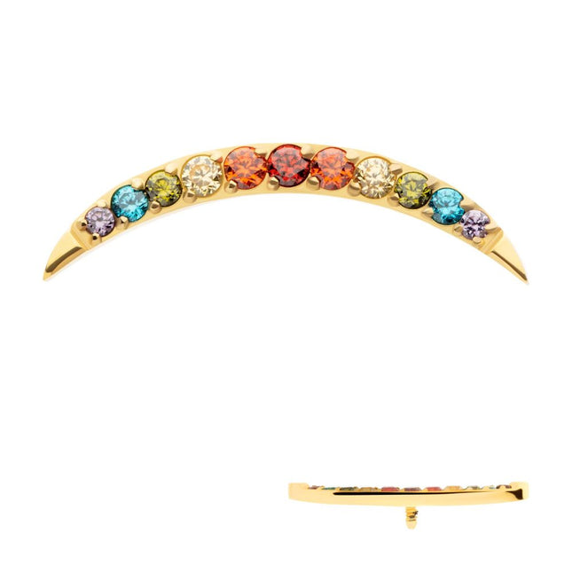 Invictus 24Kt Gold PVD Titanium Internally Threaded Multicolor CZ Curved Bar Top